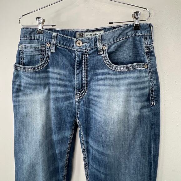 BKE Tyler Straight Denim Jeans 33R Men 32x31.5 Embroidered Thick Stitching - Picture 4 of 8